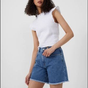French connection perinne Smocked Organic Cotton Jersey Top white XL